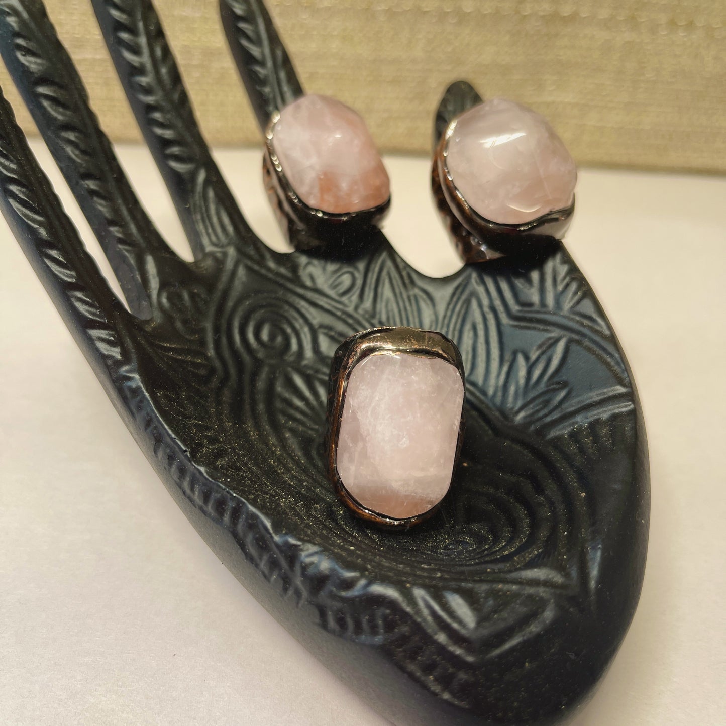Copper Rose Quartz Shield Statement Adjustable Ring