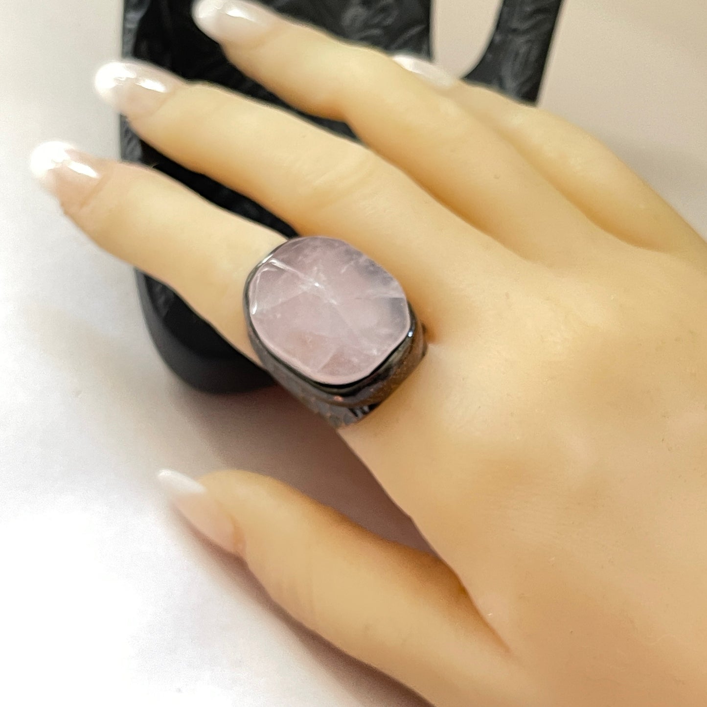 Copper Rose Quartz Shield Statement Adjustable Ring