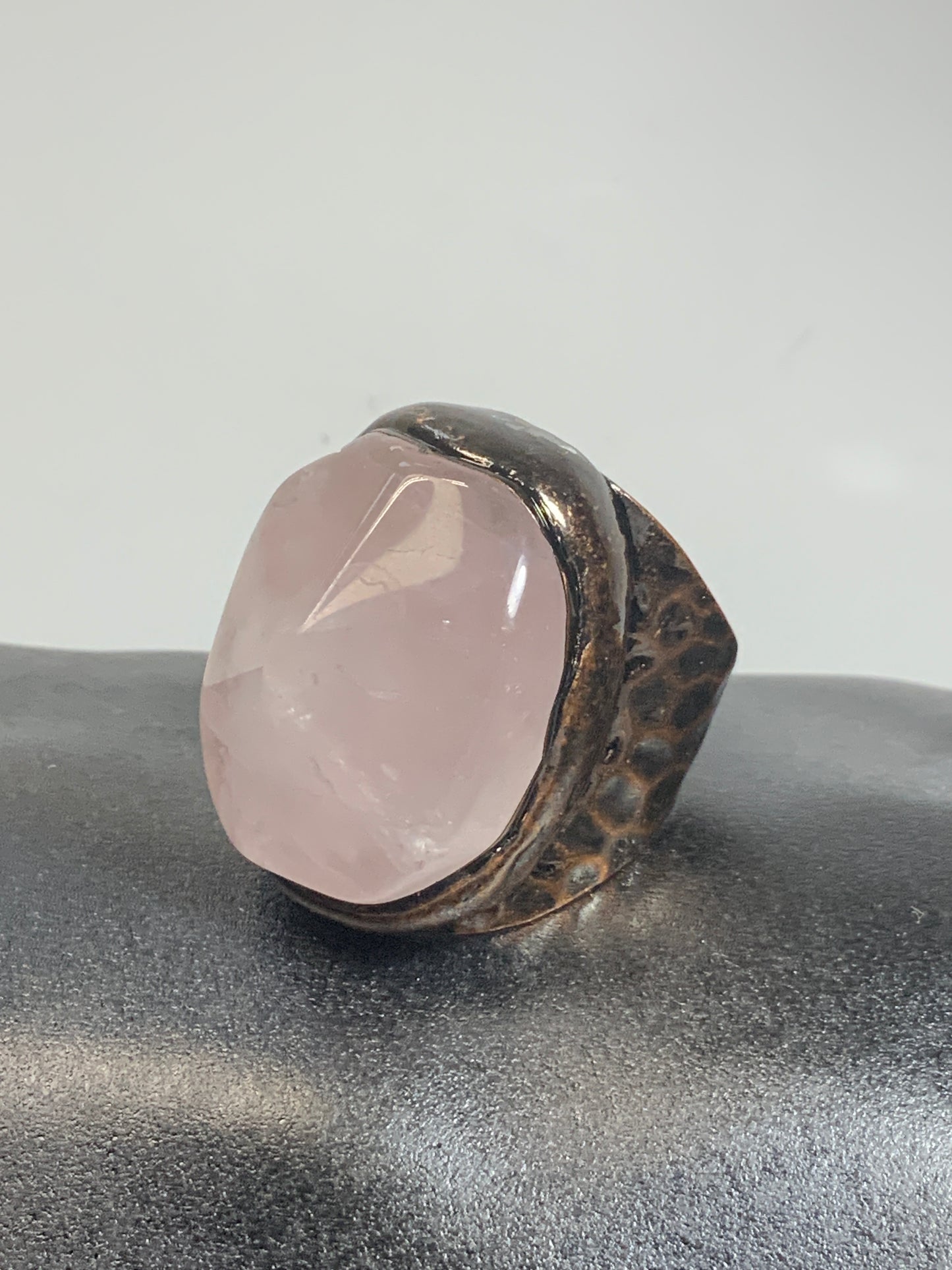 Copper Rose Quartz Shield Statement Adjustable Ring