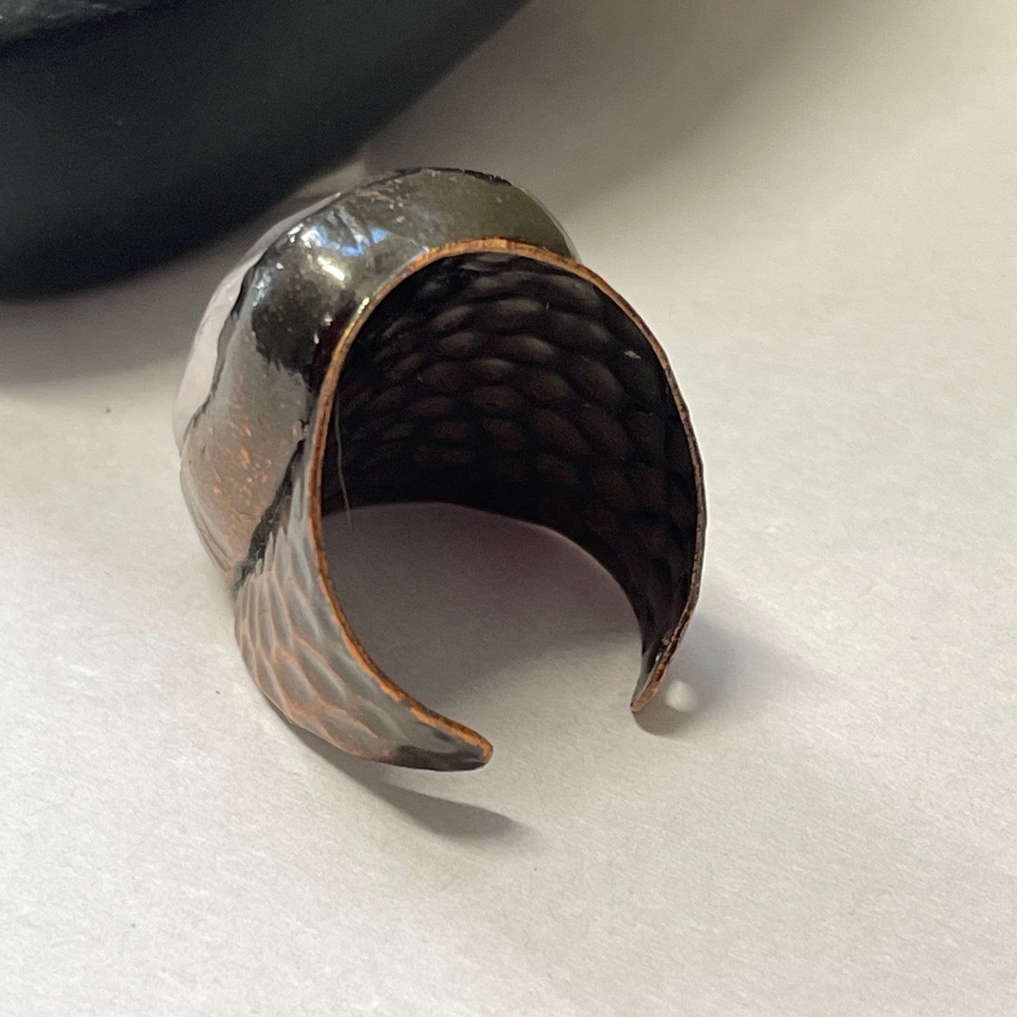 Copper Rose Quartz Shield Statement Adjustable Ring