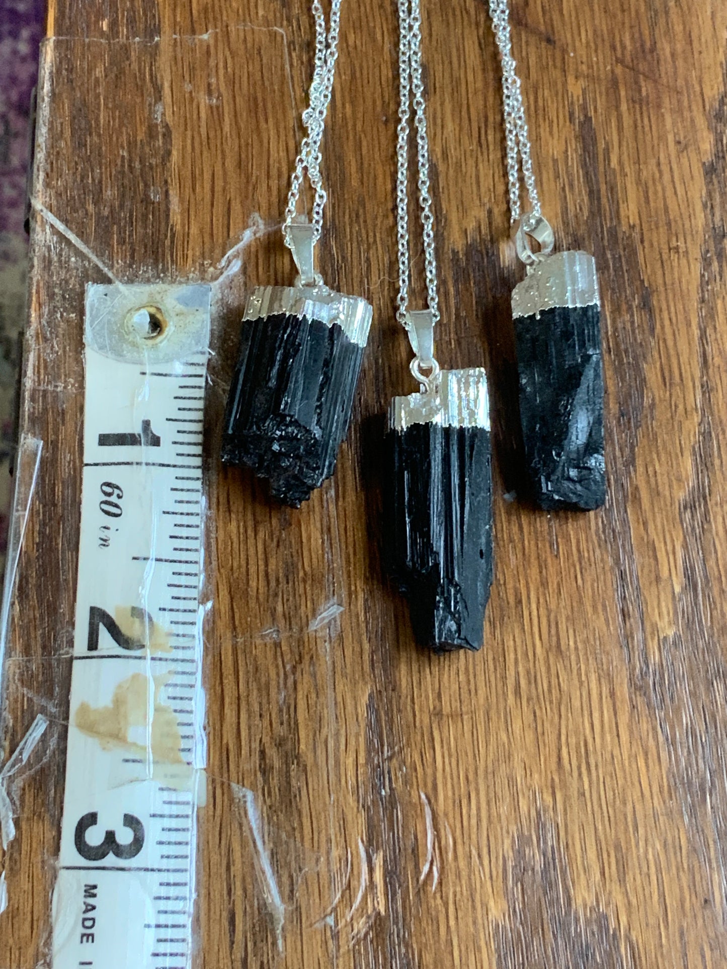 Raw black tourmaline silver necklace