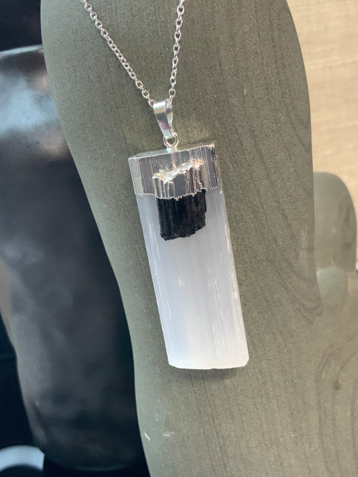 Black Tourmaline Selenite Necklace