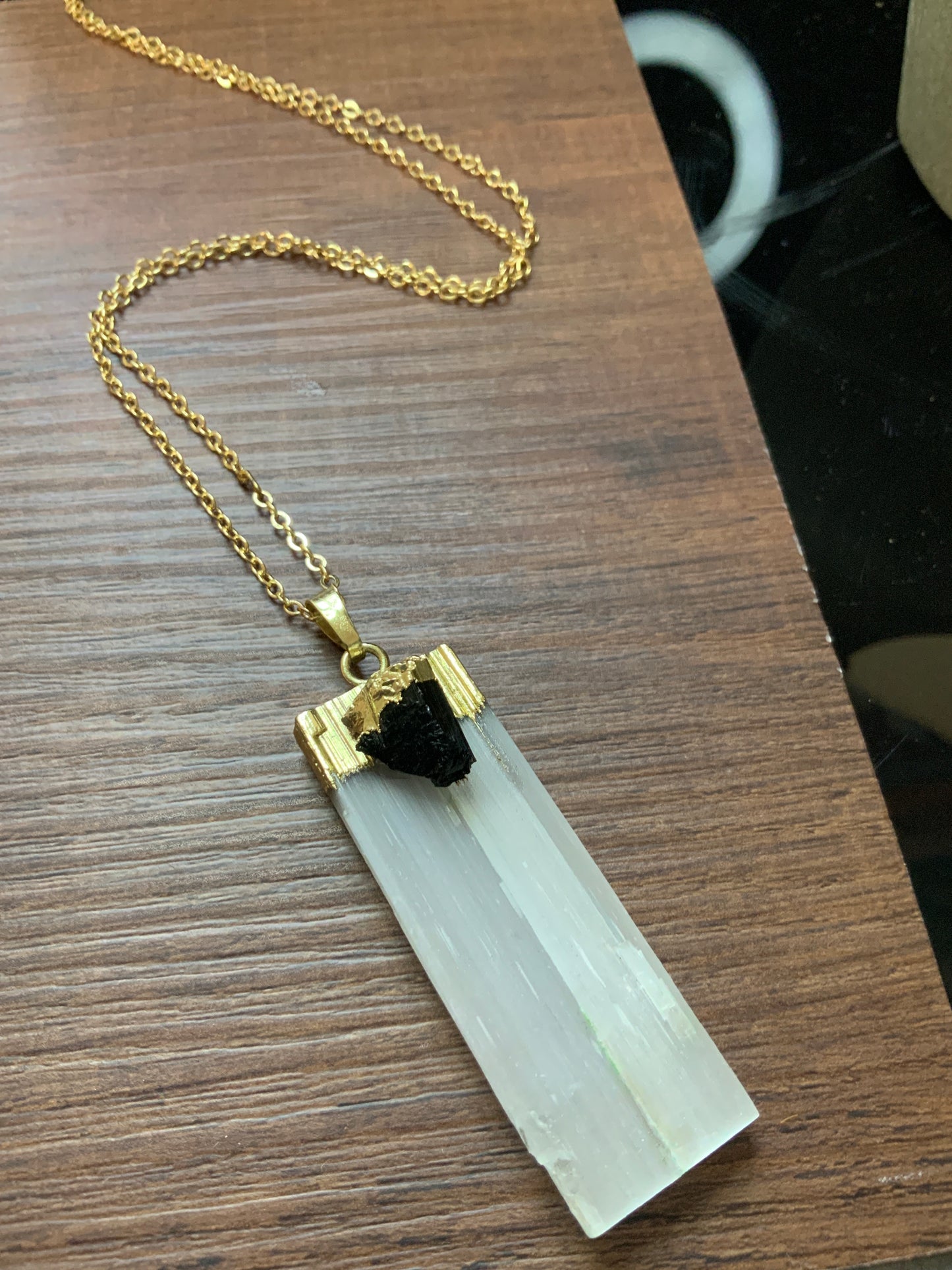 Black Tourmaline Selenite Necklace