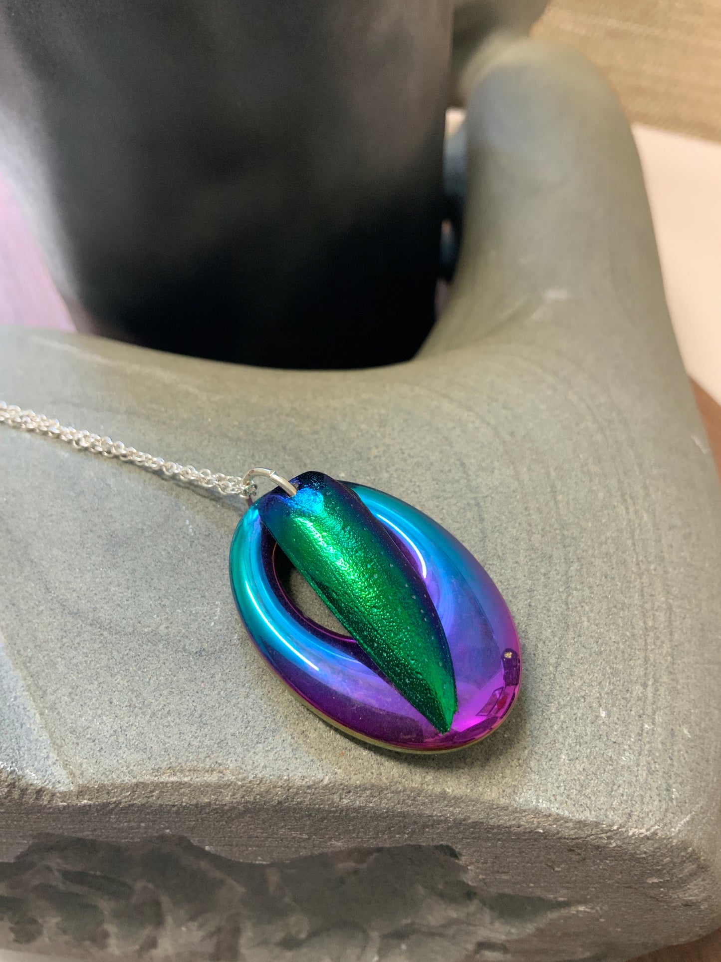 Rainbow Hematite Jewel Wing  Necklace