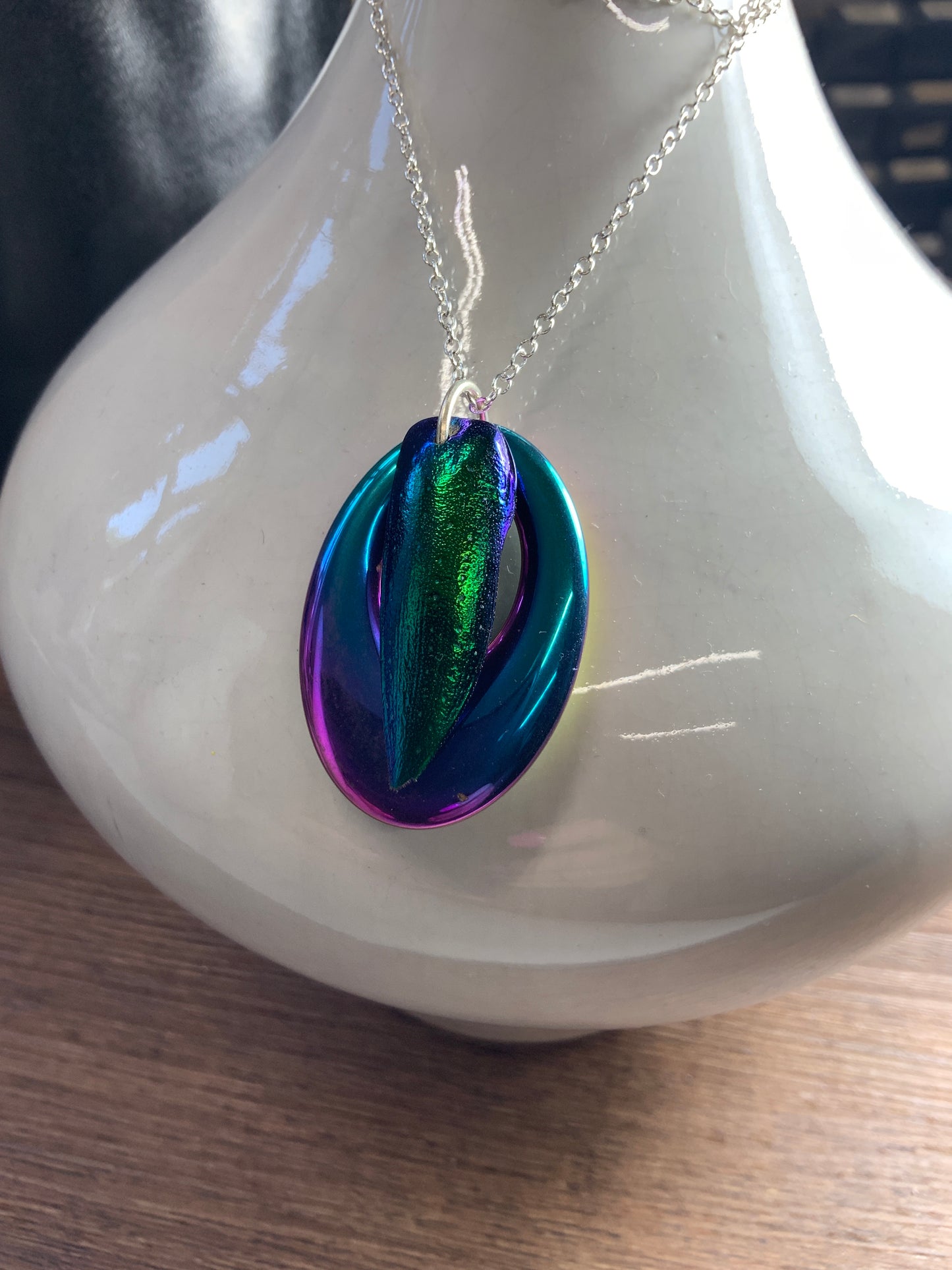 Rainbow Hematite Jewel Wing  Necklace