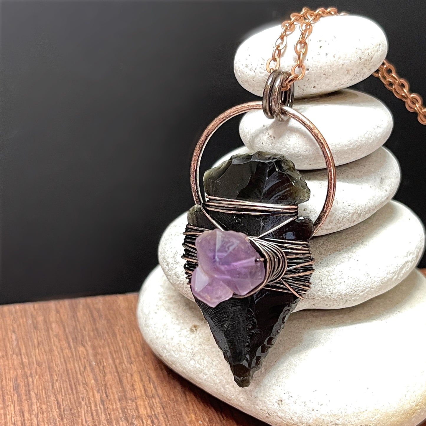 Black Obsidian & Amethyst Arrowhead necklace