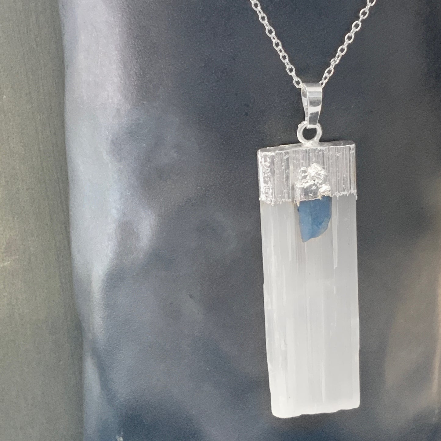 Blue Apatite Selenite Necklace