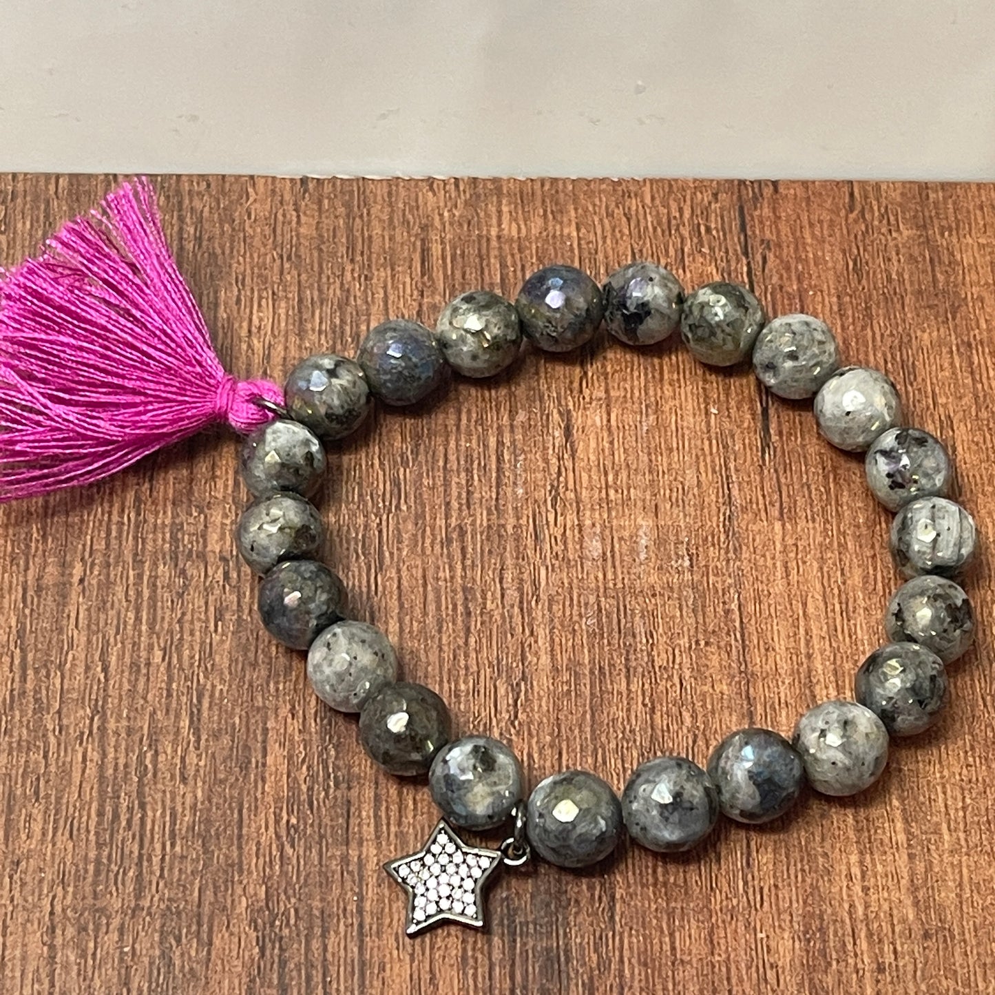 Faceted labradorite moon and star bracelet