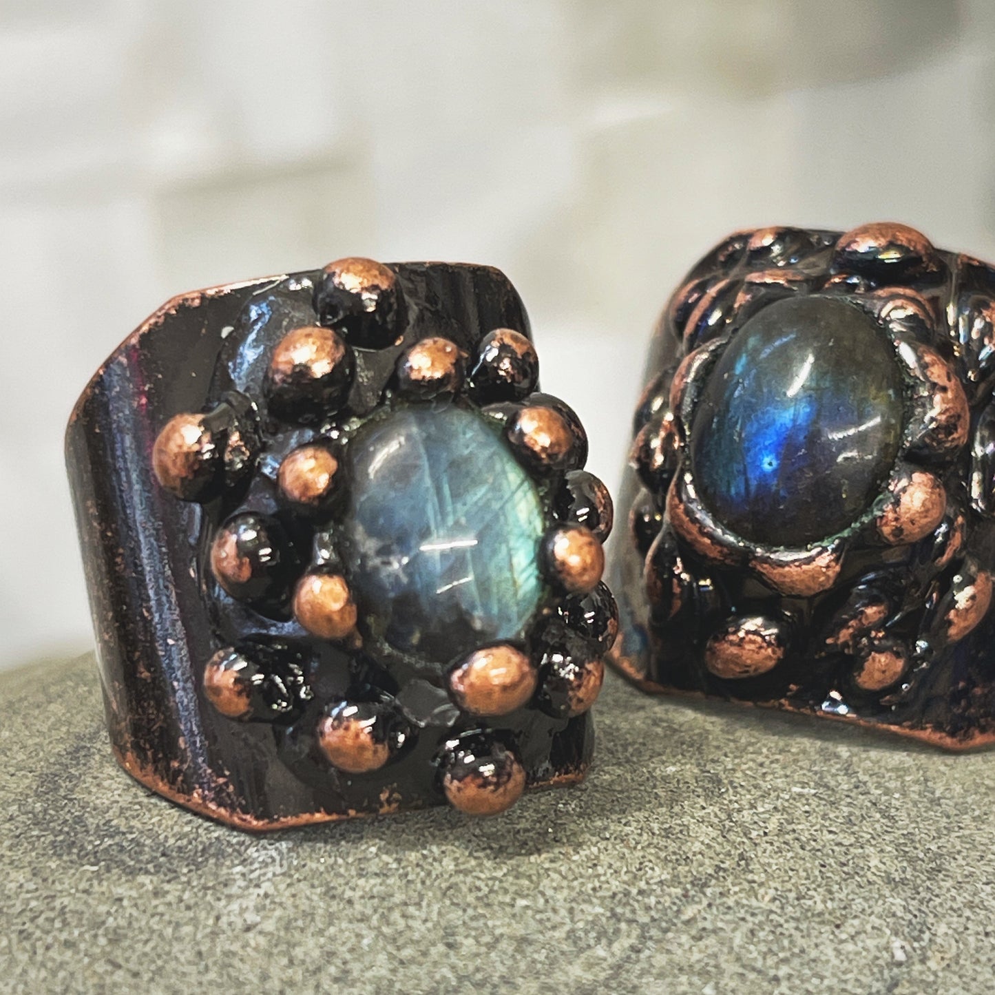 Copper Labradorite Shield Ring