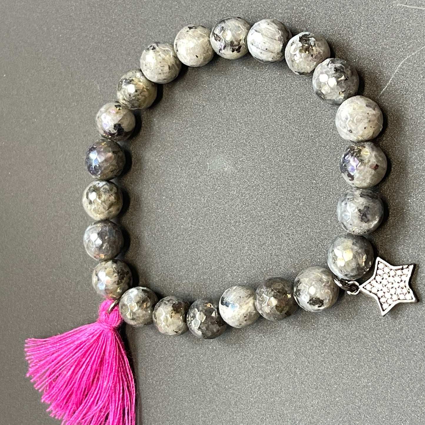 Faceted labradorite moon and star bracelet