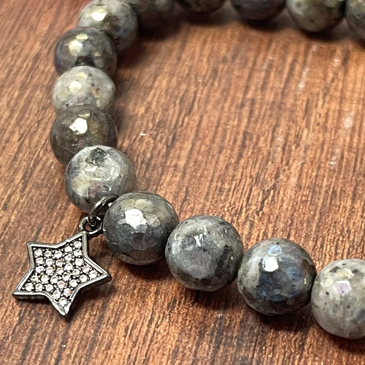 Faceted labradorite moon and star bracelet