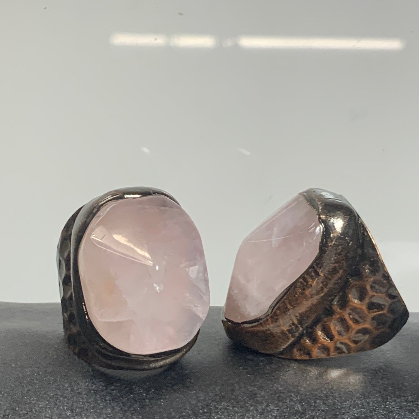 Copper Rose Quartz Shield Statement Adjustable Ring