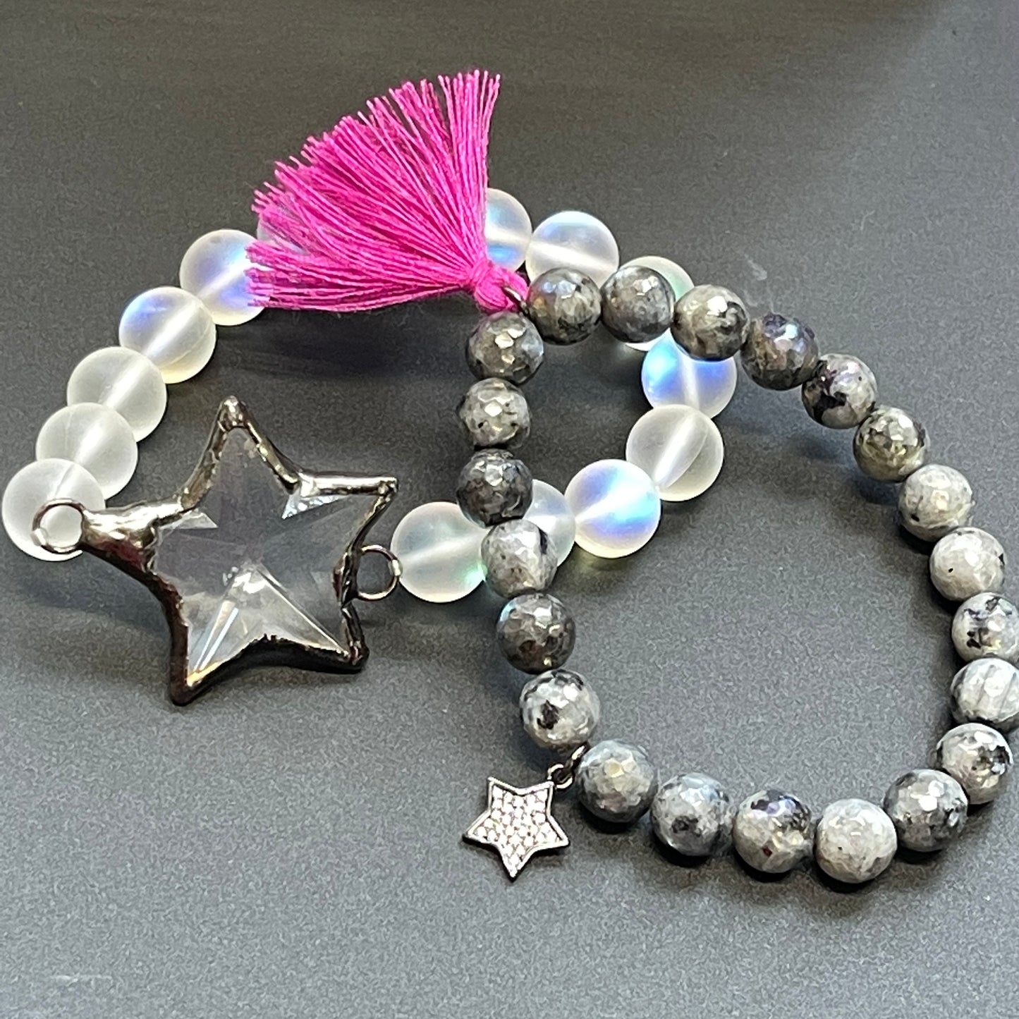 Faceted labradorite moon and star bracelet