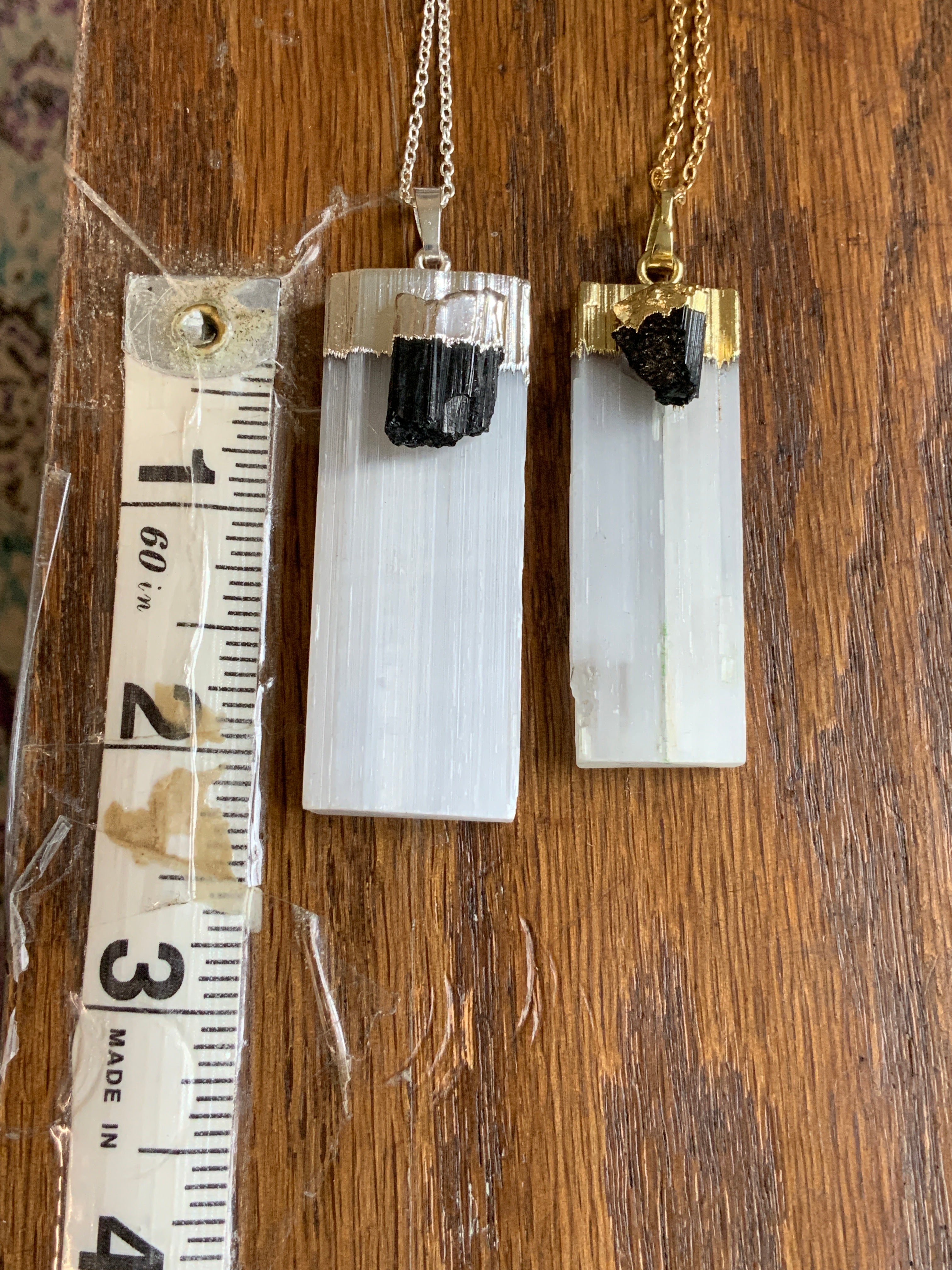 Black Tourmaline Selenite Necklace Peace Love Bling