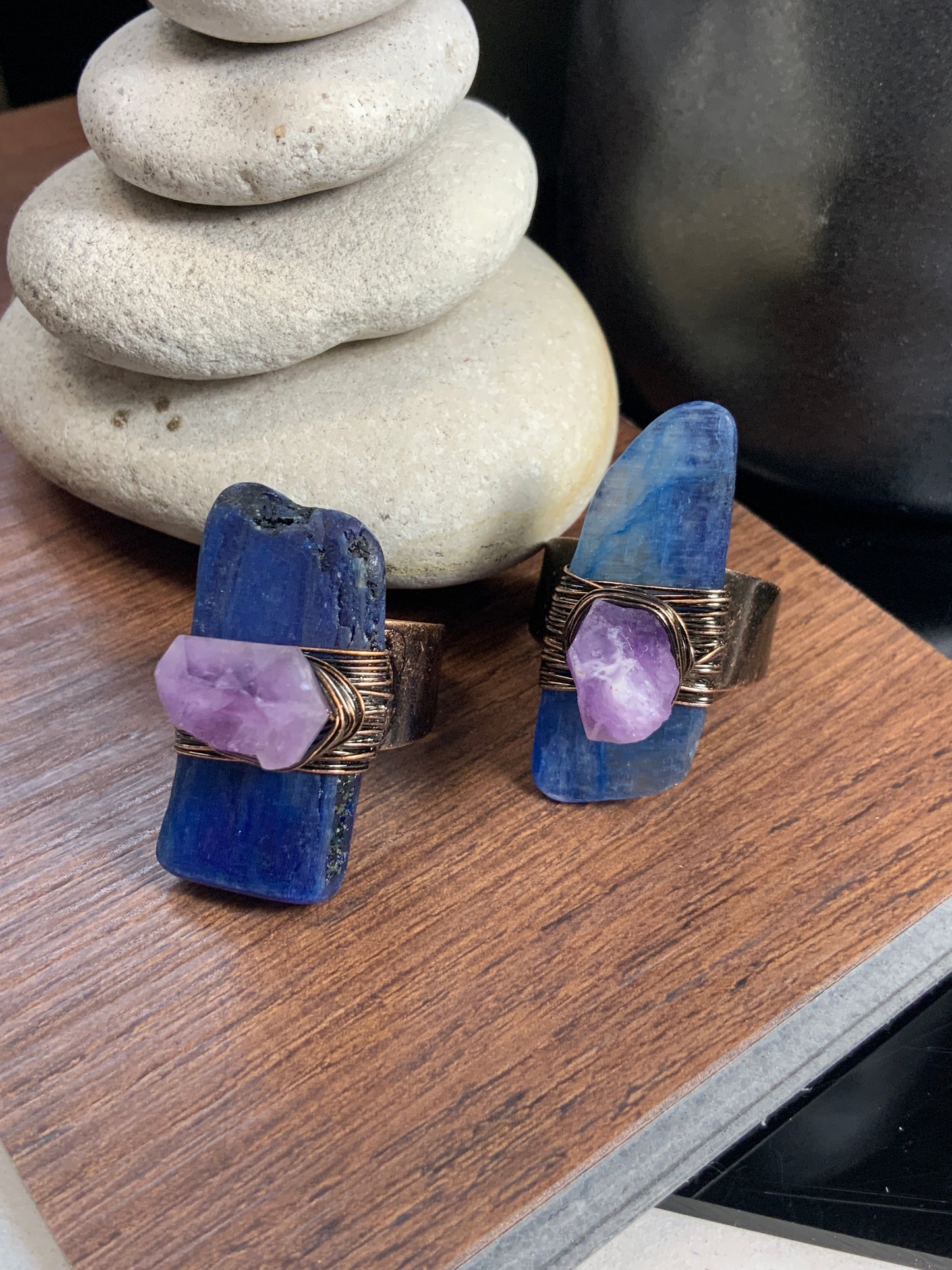 Blue Kyanite and Amethyst 'Potent Pairing' Ring