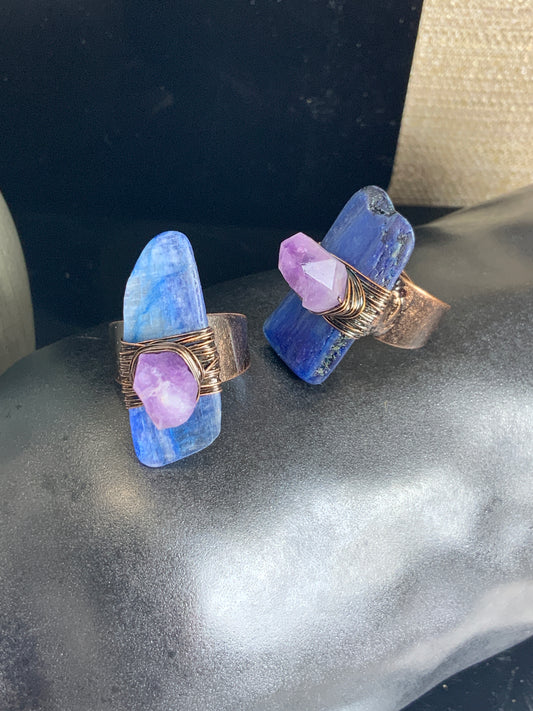 Blue Kyanite and Amethyst 'Potent Pairing' Ring