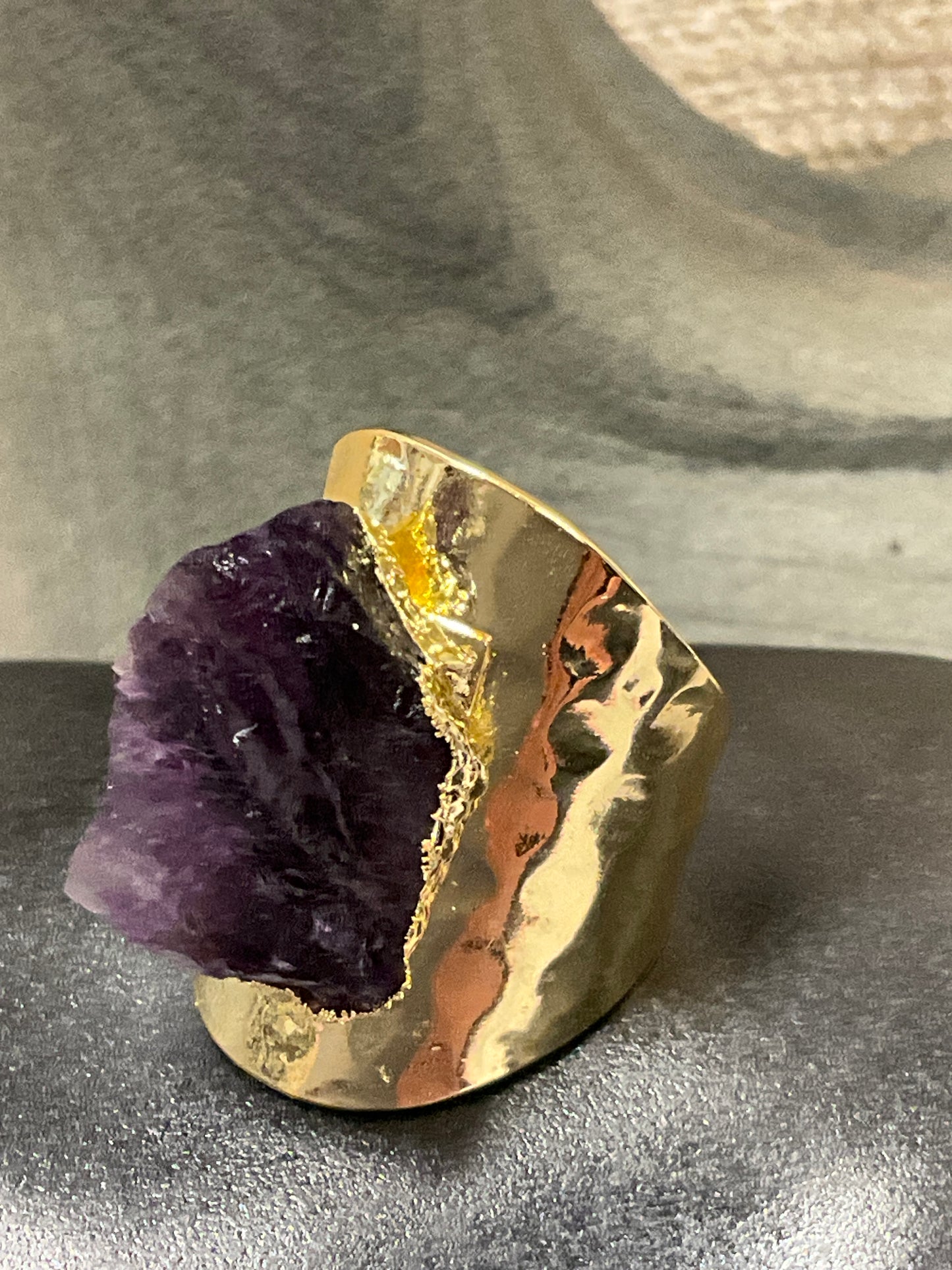 Gold Amethyst Statement Ring