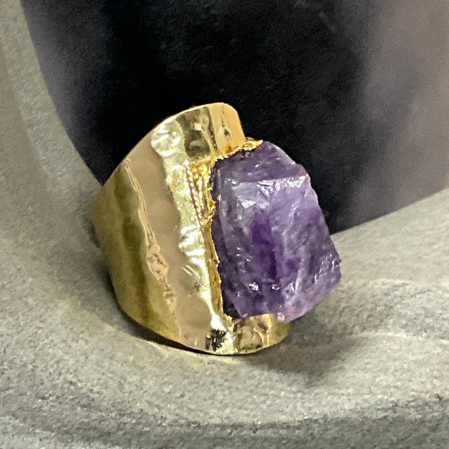 Gold Amethyst Statement Ring