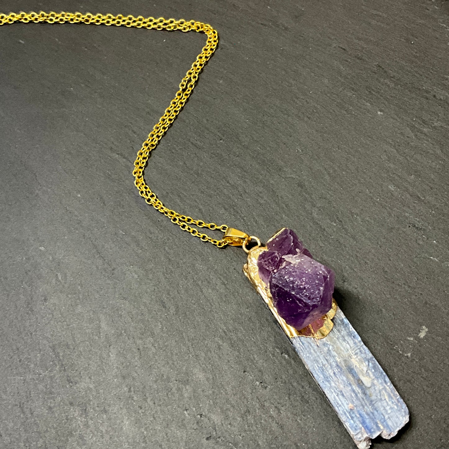 Blue Kyanite and Amethyst 'Potent Pairing' Necklace