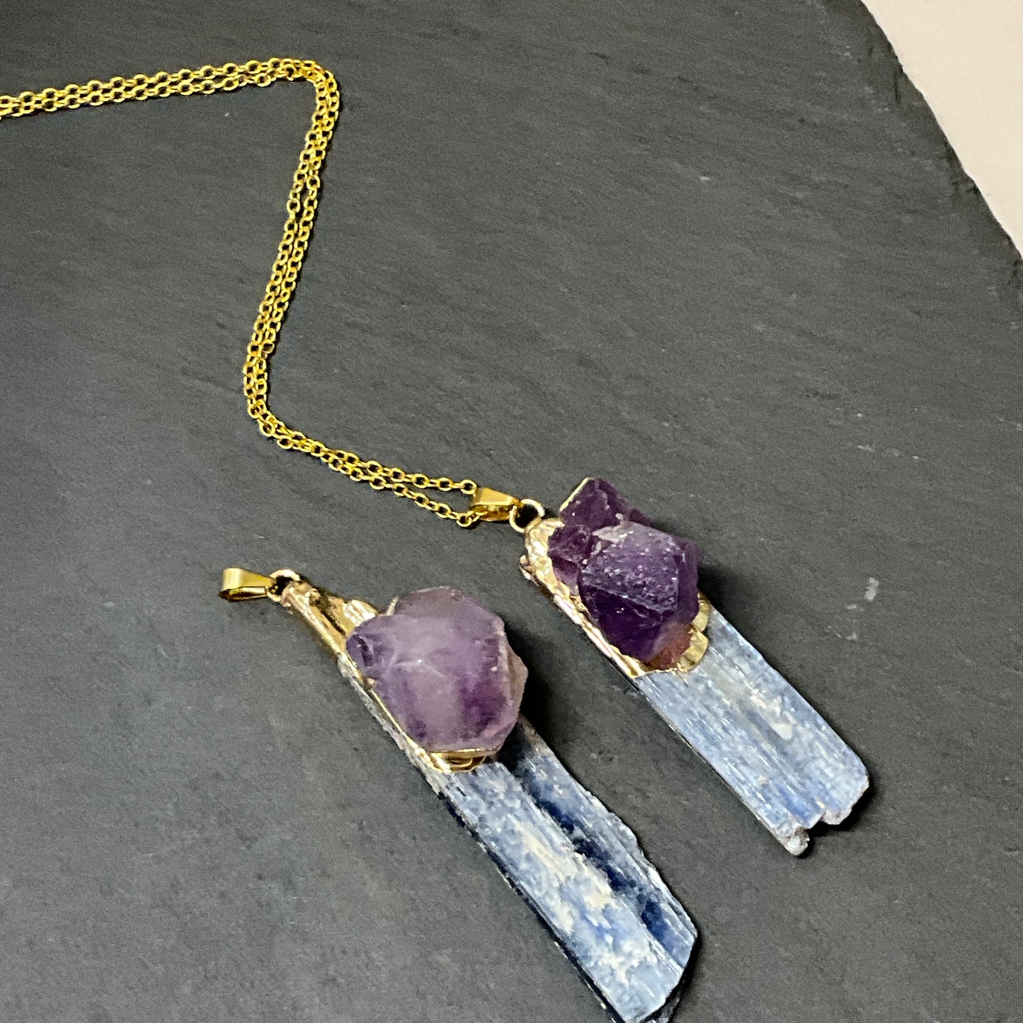 Blue Kyanite and Amethyst 'Potent Pairing' Necklace