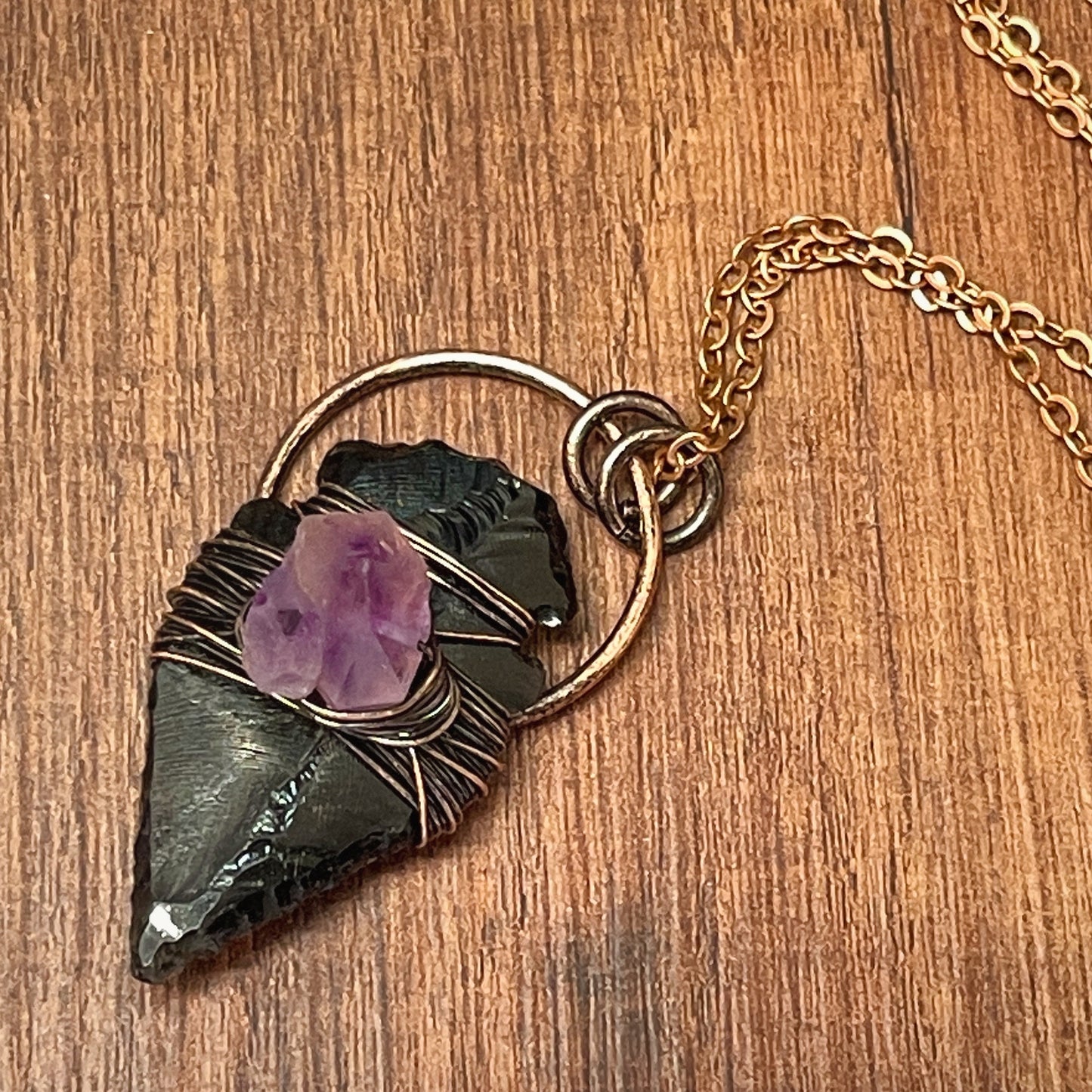 Black Obsidian & Amethyst Arrowhead necklace