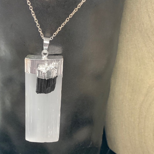 Black Tourmaline Selenite Necklace