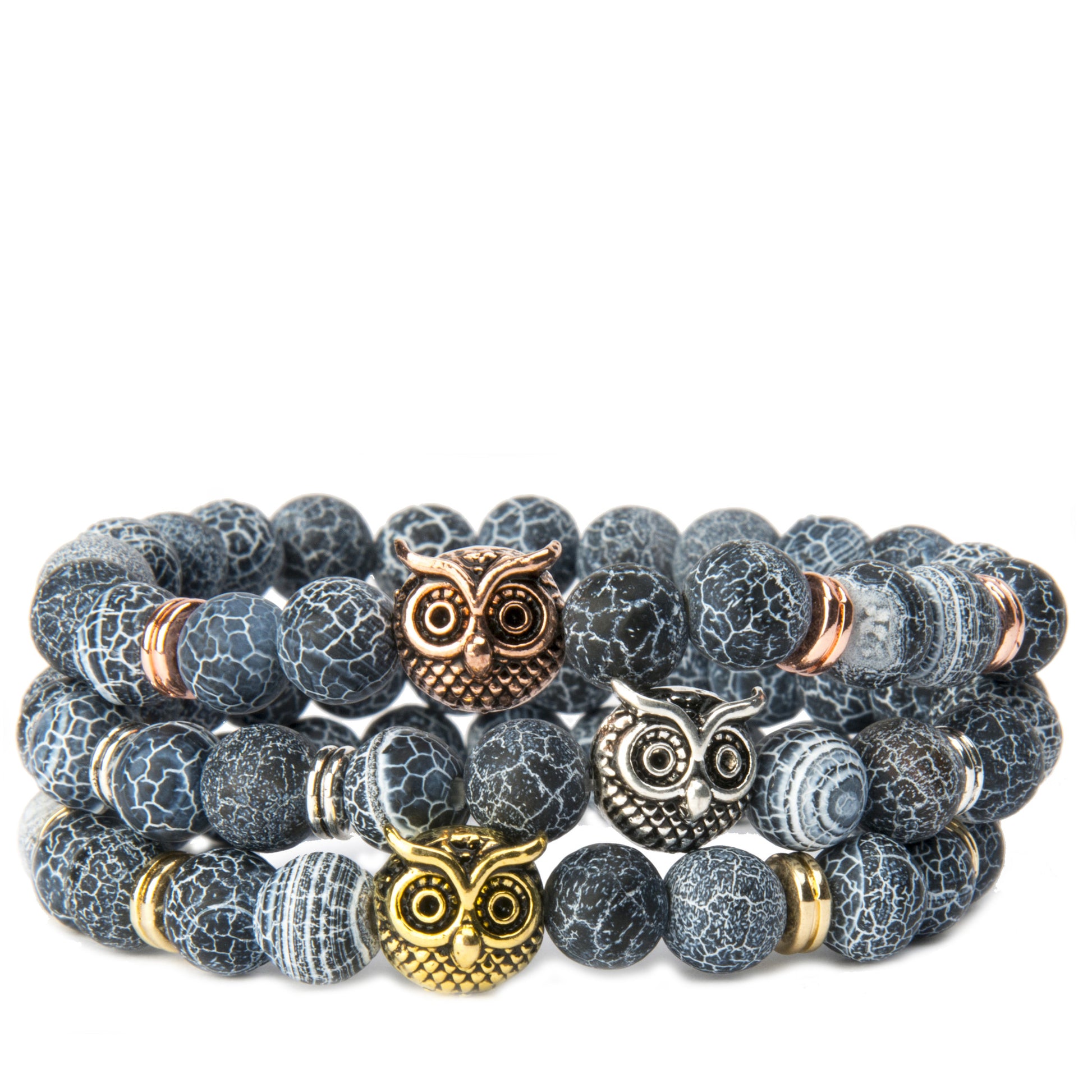 Bubo Owl Metal Charm Dragon Vein Stretch bracelet