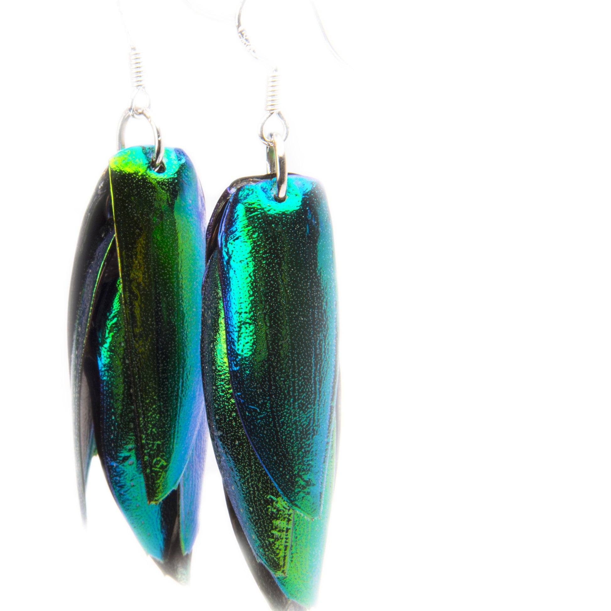 Jewel Wing Dangle Earrings Iridescent blue green made in USA