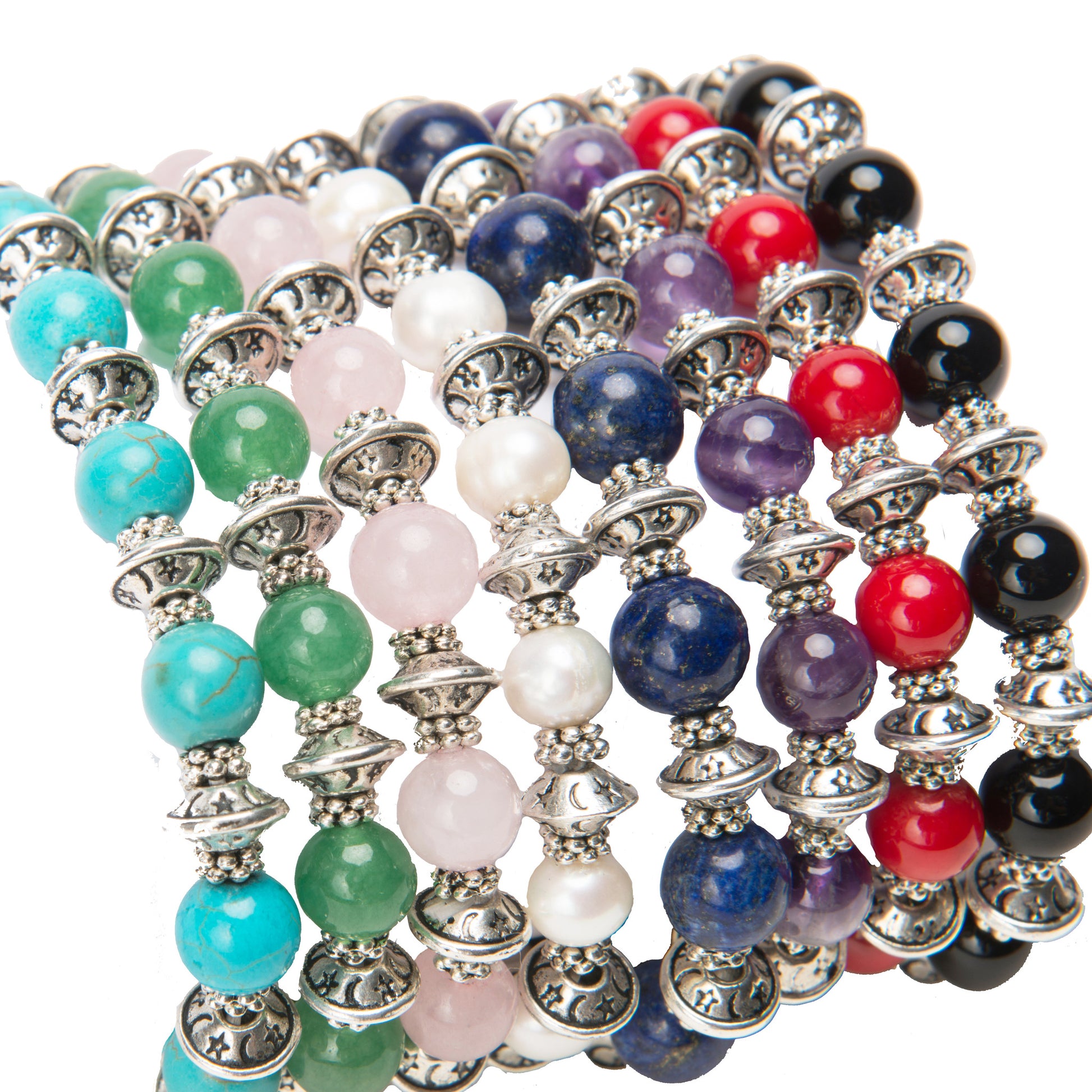 Lana Gemstone Tibetan Silver Stretch Stacking Bracelet Assorted color Options