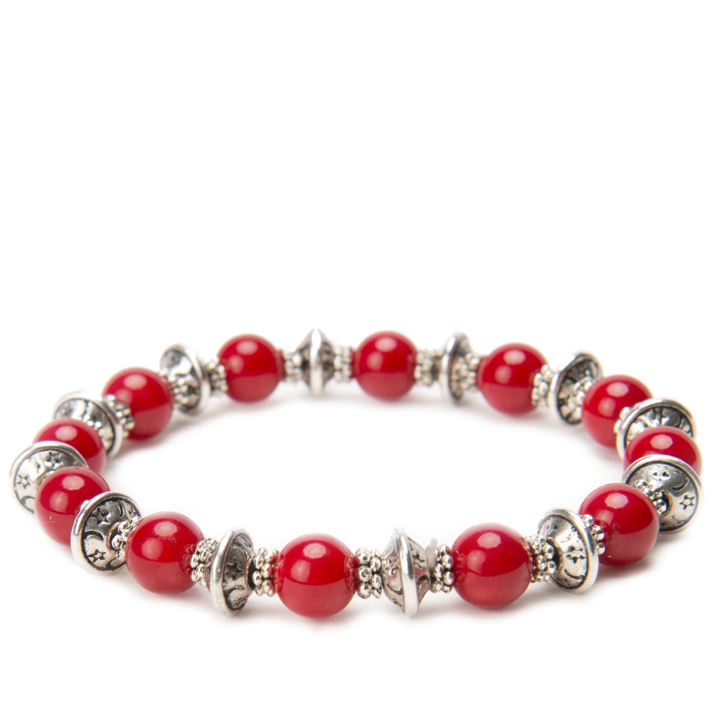 Lana Gemstone Tibetan Silver Stretch Stacking Bracelet Red Coral