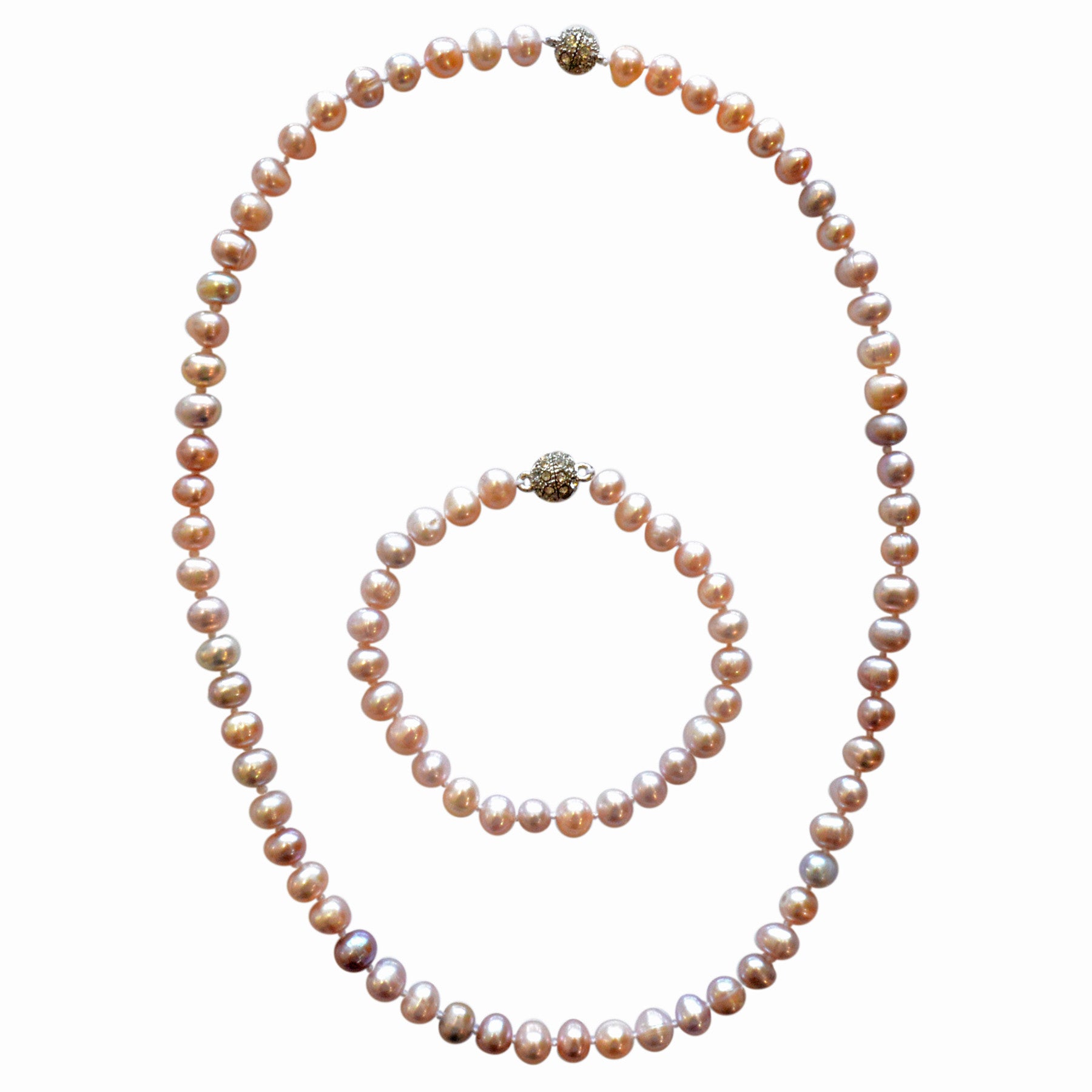 Spark cultured pearl Necklace with crystal magnetic clasp handmade fair trade blush pink