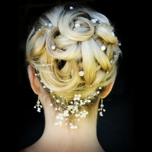 Pearl Hair pins on model bridal special occasion hairstyle 