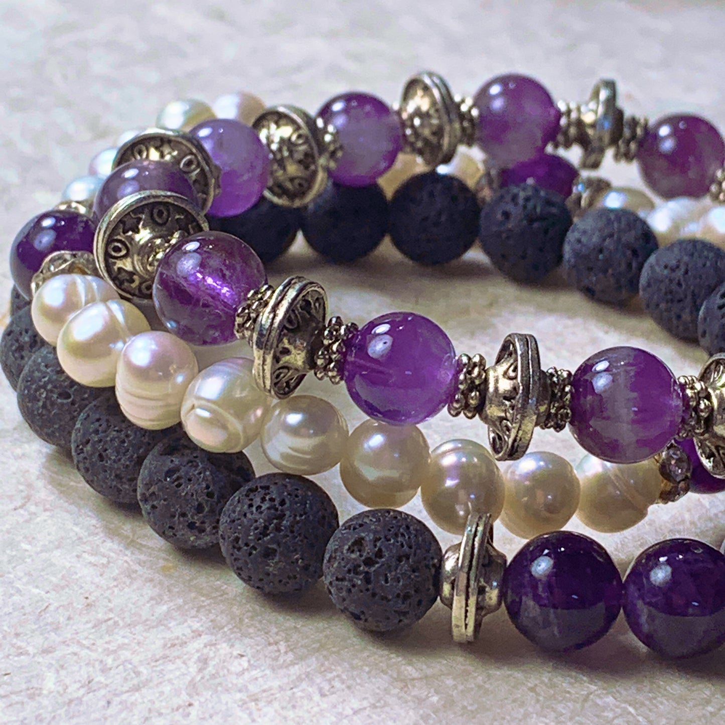 Lana Gemstone and Tibetan Silver Stacking Bracelets