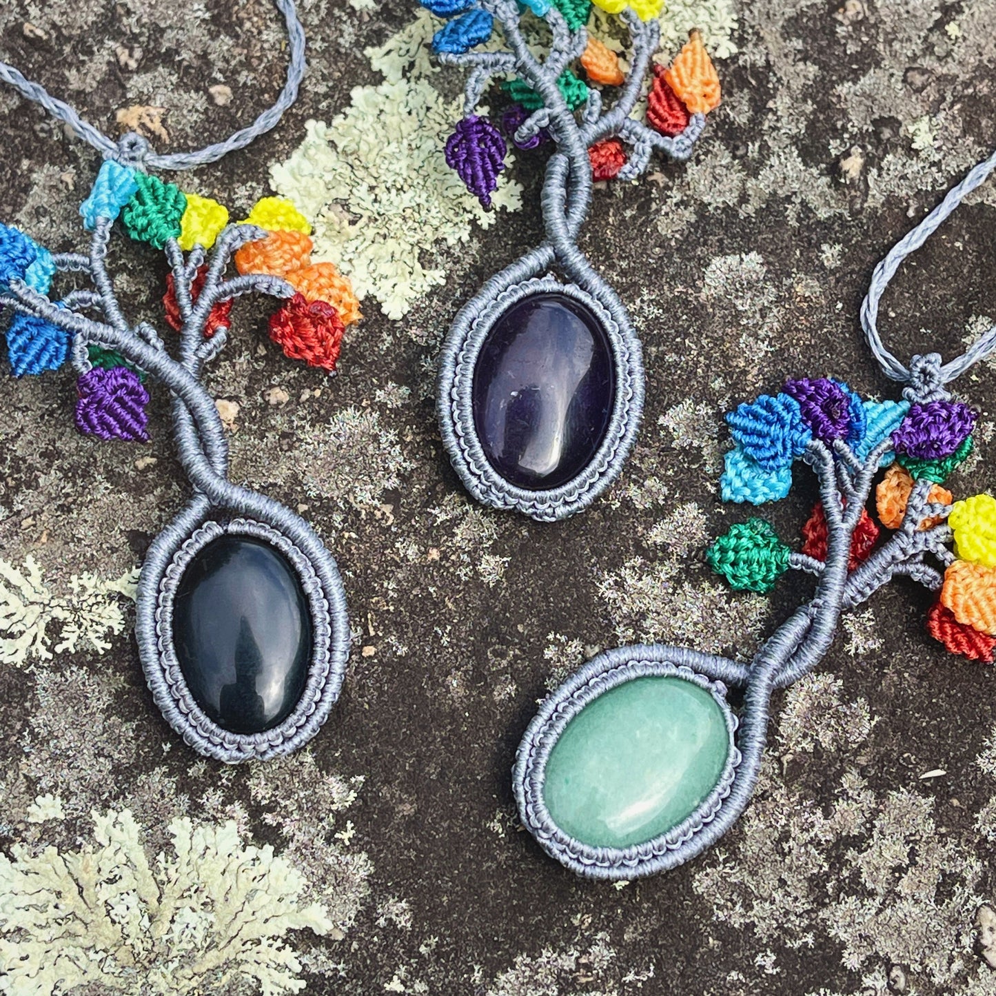 Dryad Tree Leaves Gemstone necklace rainbow