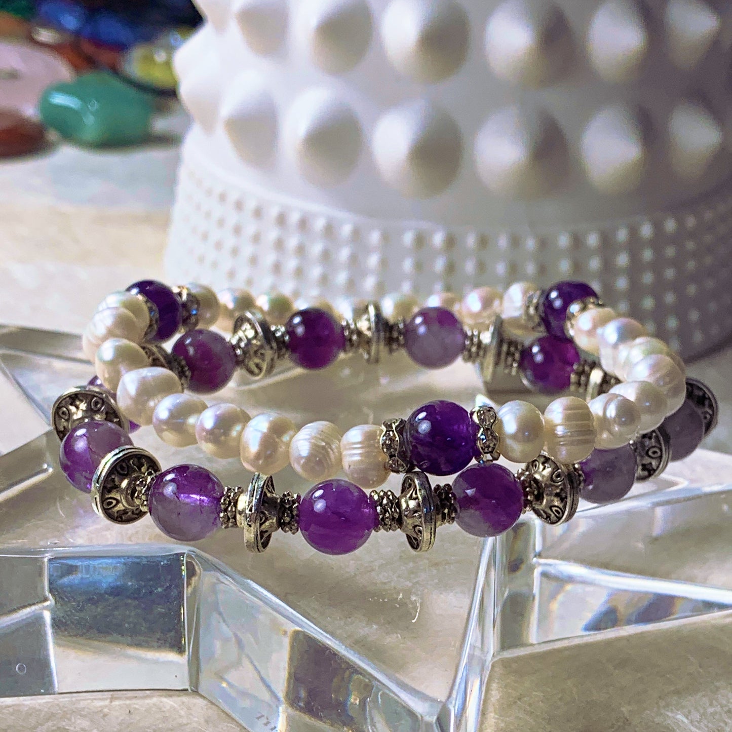 Jolie Pearl, Crystal & Gemstone Stacking Bracelets