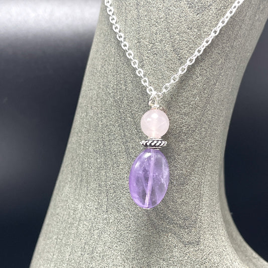 Rose Quartz Amethyst Necklace for Love and Luck
