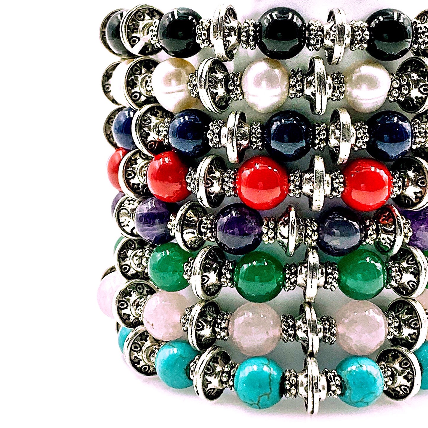 Lana Gemstone and Tibetan Silver Stacking Bracelets