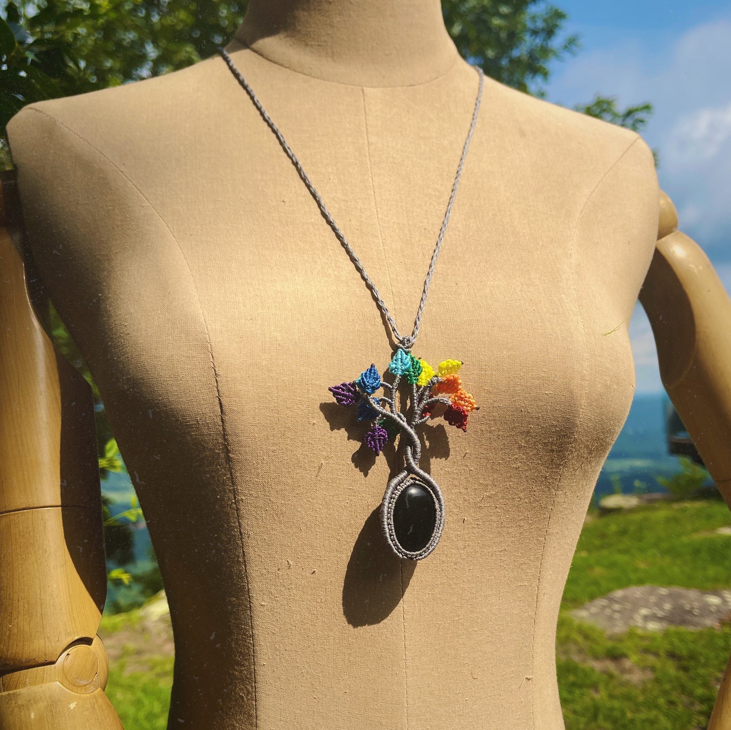 Dryad Tree Leaves Gemstone necklace rainbow