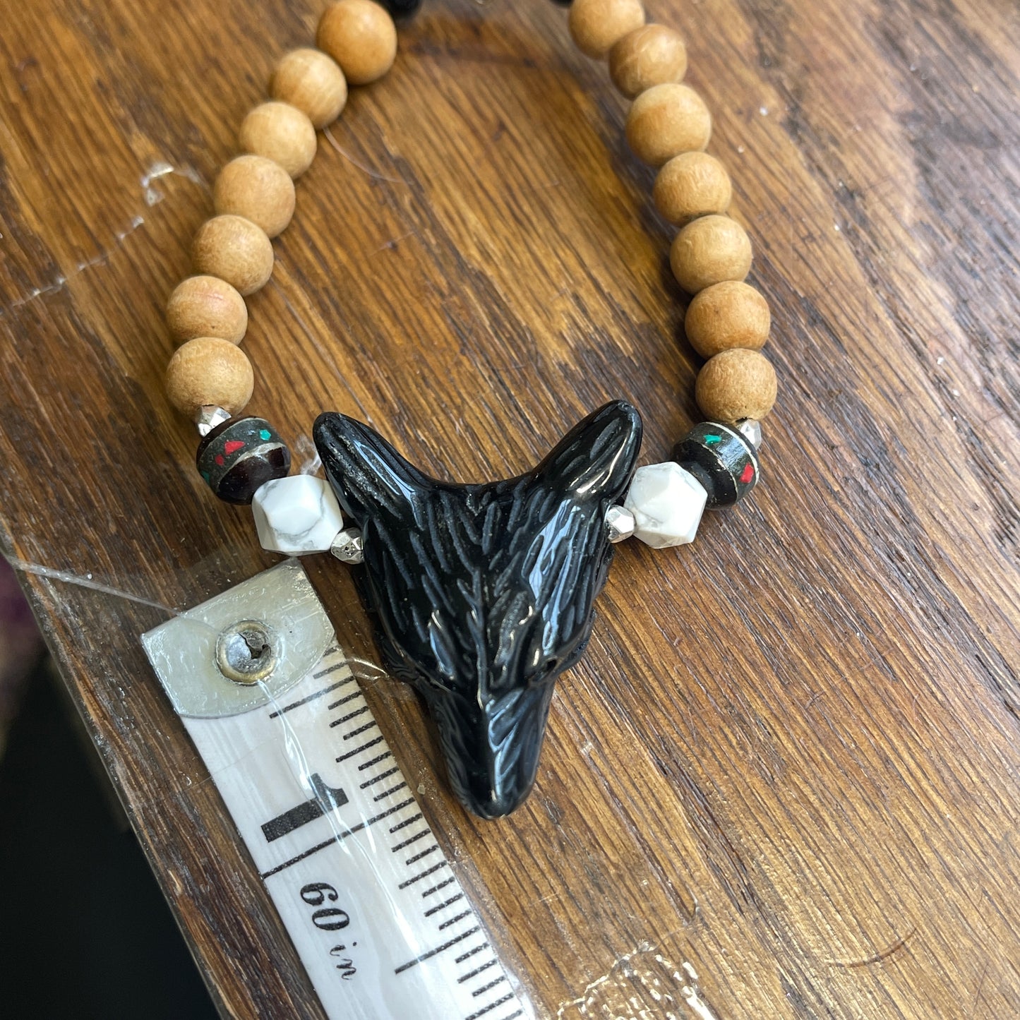 Wolf Black Obsidian Sandalwood bracelet
