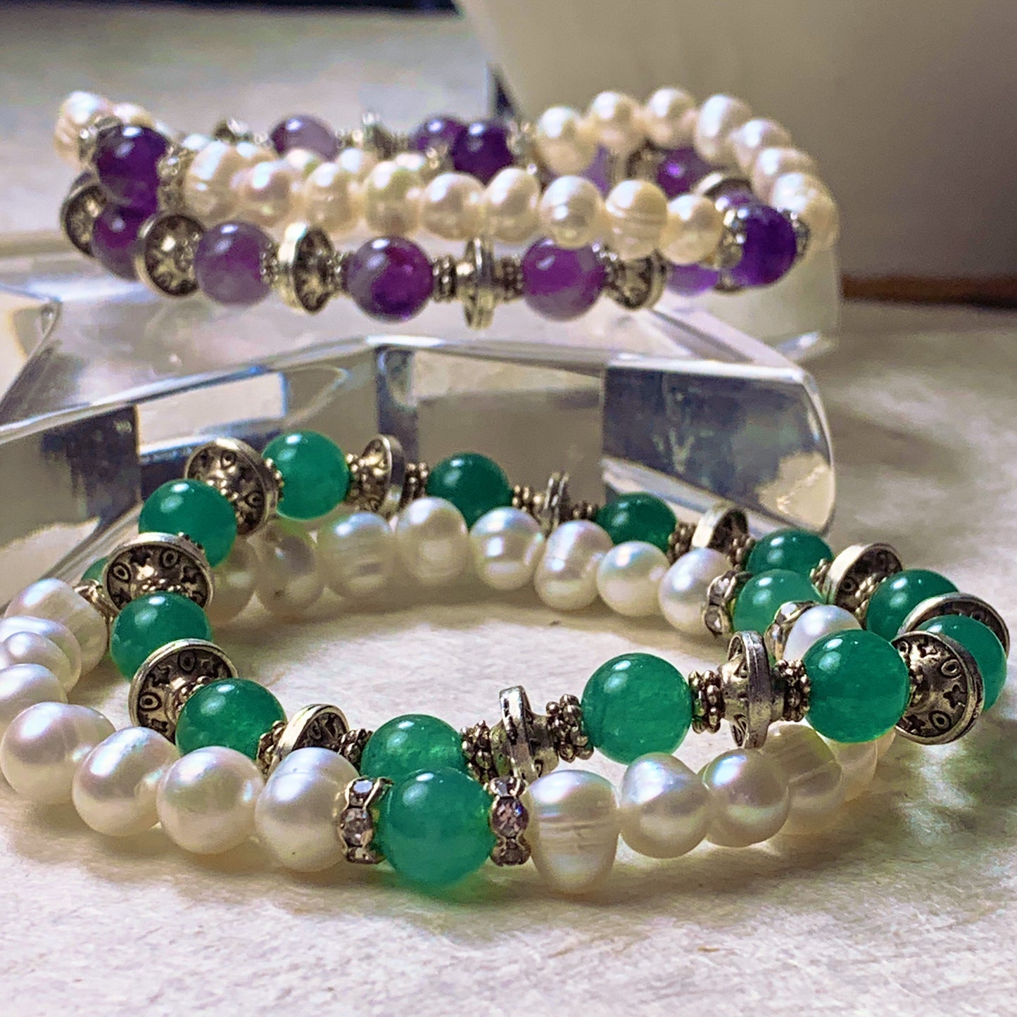 Lana Gemstone and Tibetan Silver Stacking Bracelets