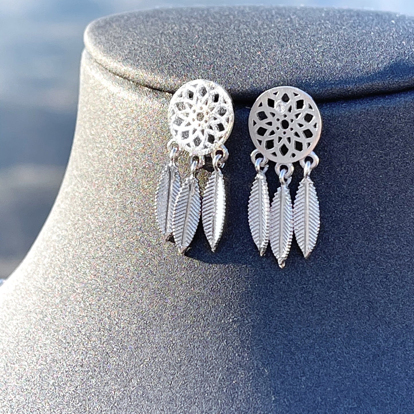 Dream catcher silver earrings