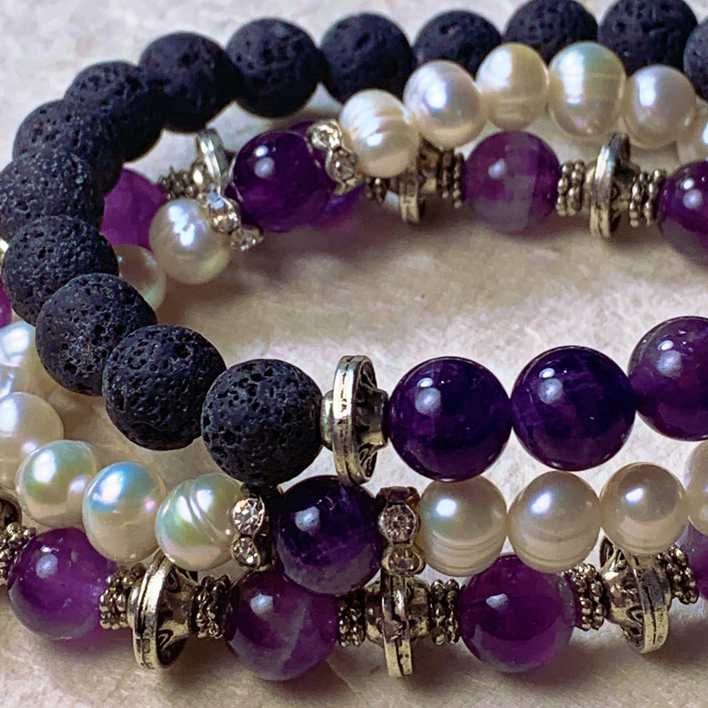 Jolie Pearl, Crystal & Gemstone Stacking Bracelets