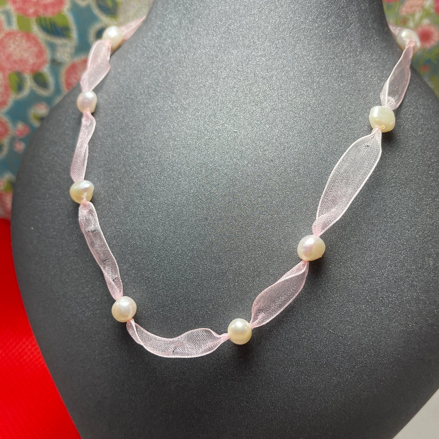 Innocence Pearl and Ribbon Necklace