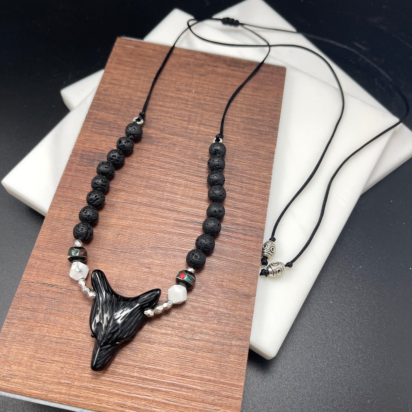 Wolf Black Obsidian Convertible Length Necklace