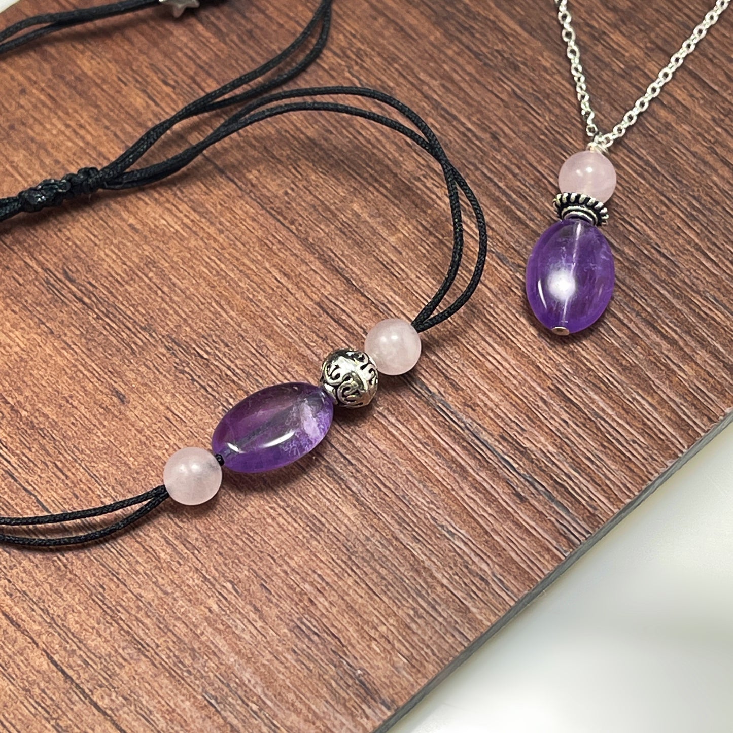 Rose Quartz Amethyst Necklace for Love and Luck