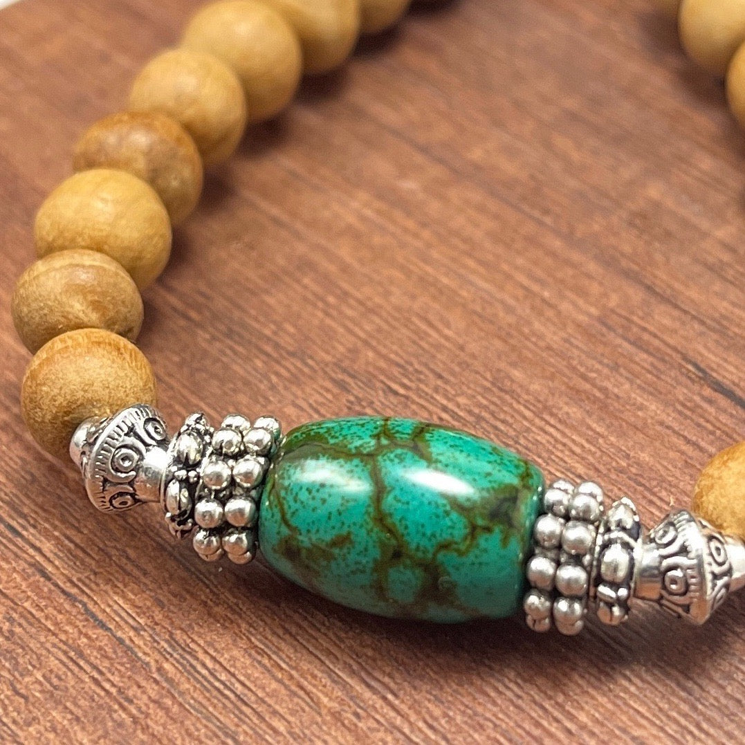 Sandalwood & Turquoise Healing Mala Bracelet