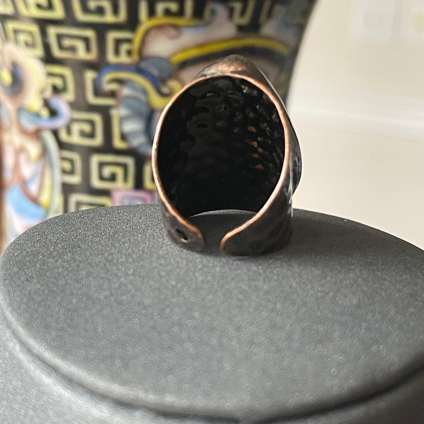 Antique Copper Labradorite Shield Statement Ring
