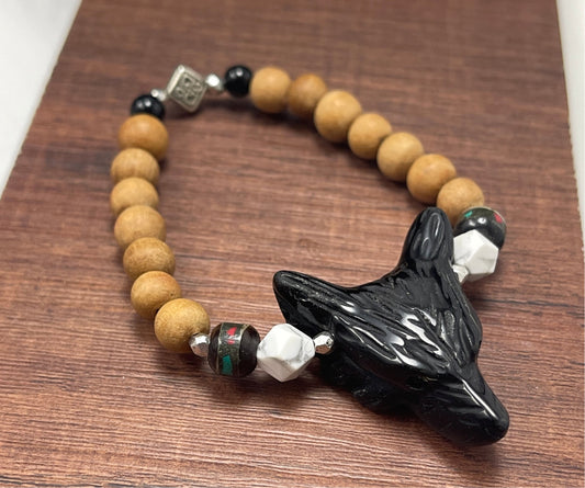 Wolf Black Obsidian Sandalwood bracelet