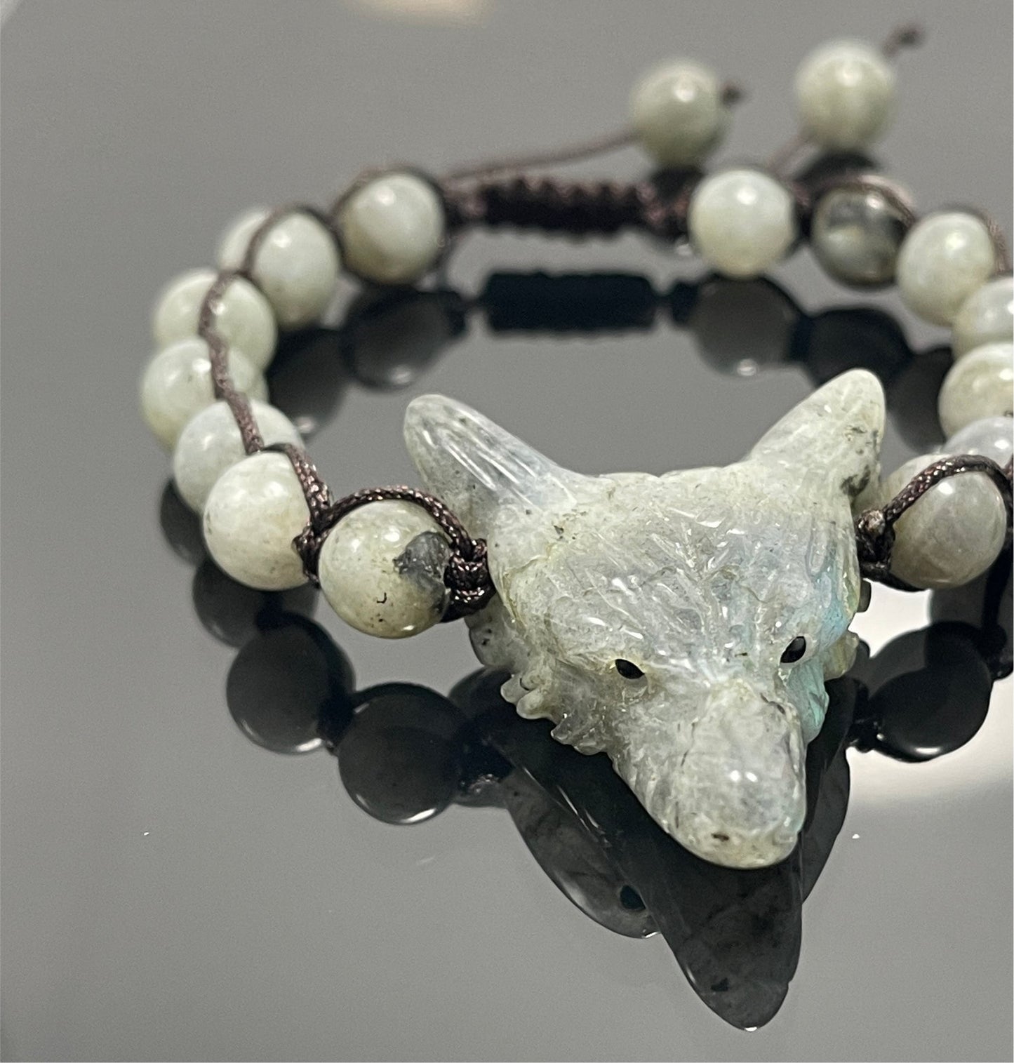 Wolf Spirit Animal Gemstone woven bracelet