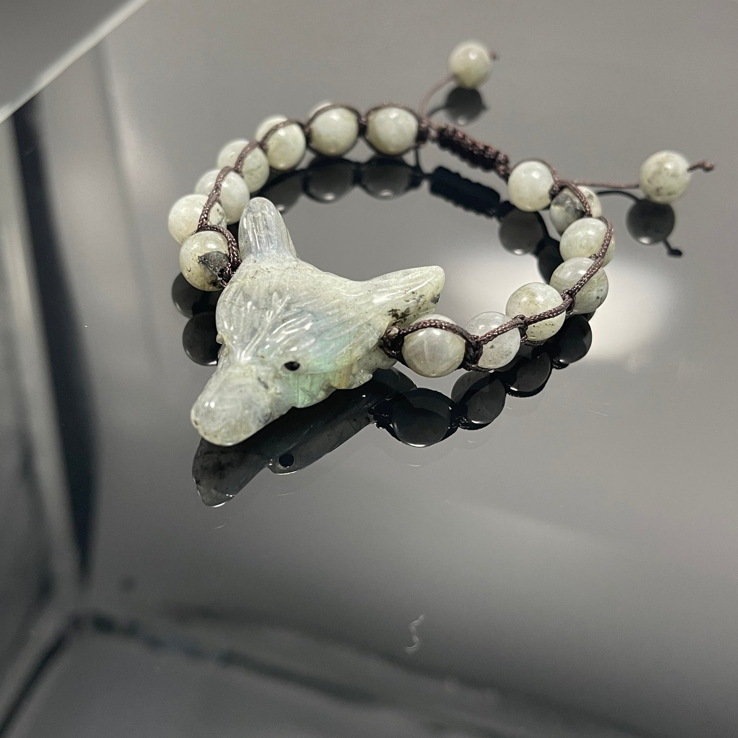 Wolf Spirit Animal Gemstone woven bracelet